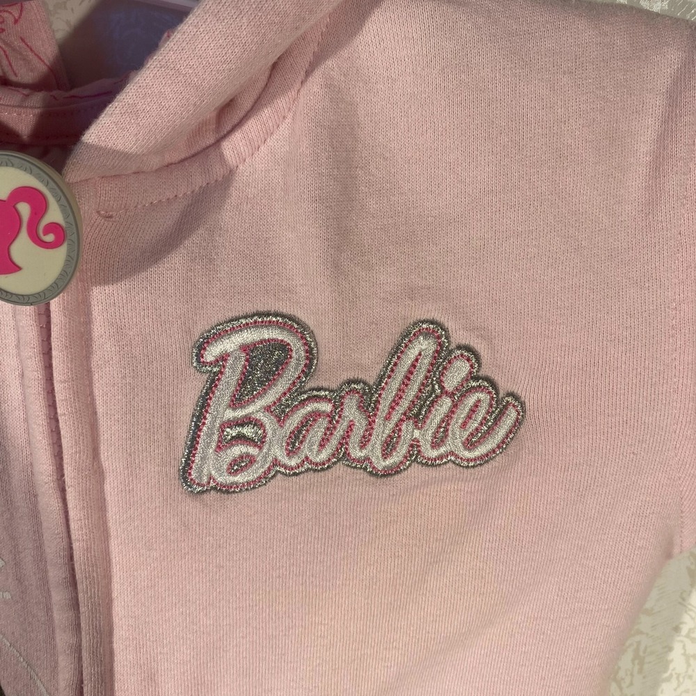 Barbie Girls Pink Embroidered Barbie‎ Core Doll Full Zip Hooded Jacket Size 5 - Picture 5 of 10